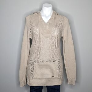 Prana tan loose knit cotton hoodie sweater XS